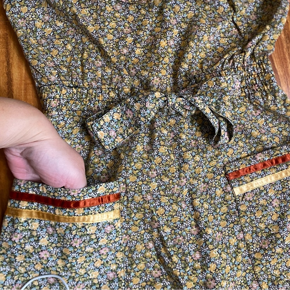 Vintage Young Eduardian by Arpeja Green Floral Wide Leg Pant Jumpsuit XS Boho - Picture 4 of 15